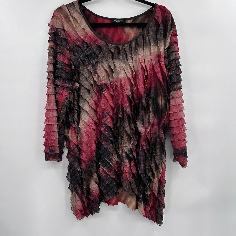 Notations Womens Artsy Asymmetrical Top Size 3X Red Stretch Fairy Whimsigoth‎